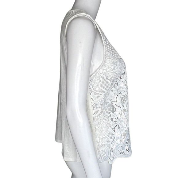 James Coviello Shirt Womens Large White Open Lace Lightweight Neutral Minimalist - Picture 2 of 7